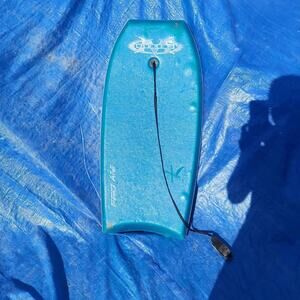 1980's Morey Boogie Body Surf Board w Leash, Blue